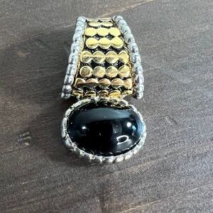 Gold and Silver Necklace Pendant with Black Stone